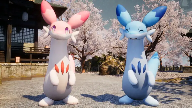 Two Pals sat side by side in Palworld