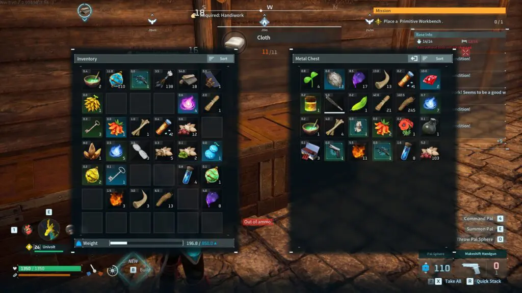 Player cleaning up their storage boxes in Palworld
