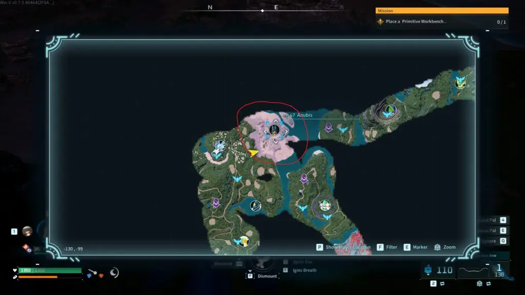 Map showing the location to the Twilight Desert in Palworld.