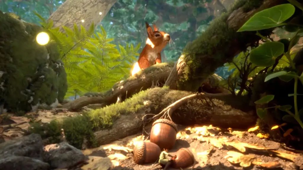 Smallands 2 release date trailer showing Smallfolk hiding behind acorns from a squirrel in Smallands 2