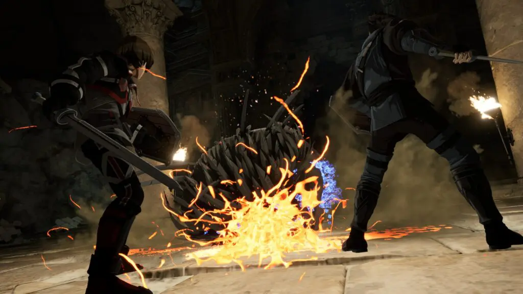 Two characters taking on a boss fight in Sword Art Online Echoes of Aincrad death game mode