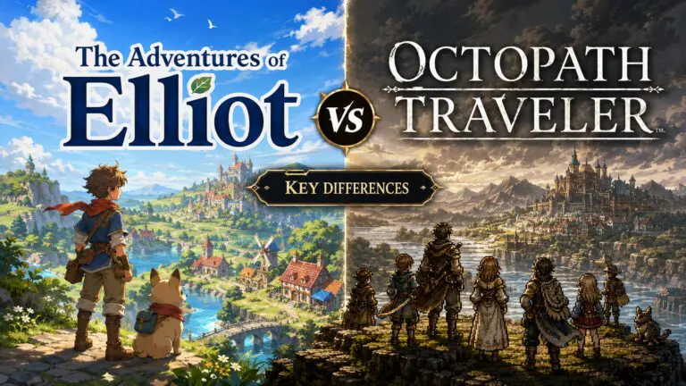 Split screen of The adventures of Elliot vs Octopath Traveler