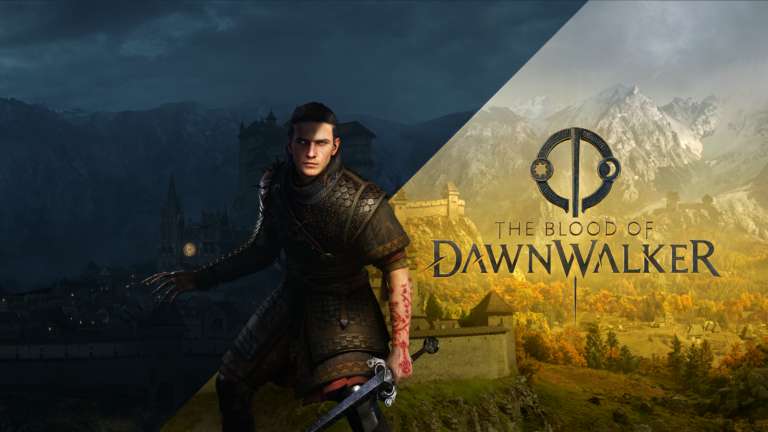 Banner art for The Blood of Dawnwalker showing vampire vs human