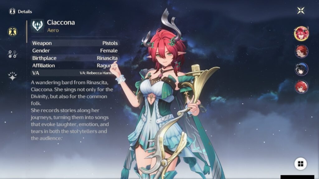Ciaccona showcase screen in Wuthering Waves