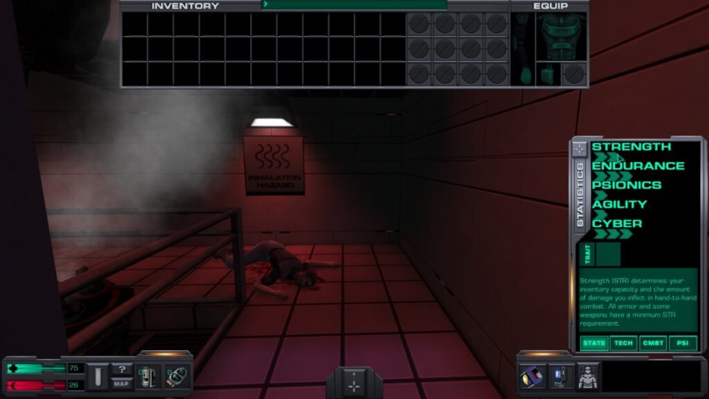 A screenshot of the Stats skill screen in System Shock 2 Remastered.