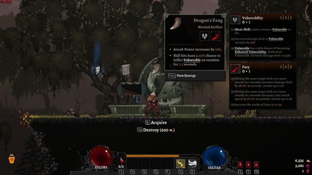 A screenshot showcasing Artifact buffs in Dragon Is Dead