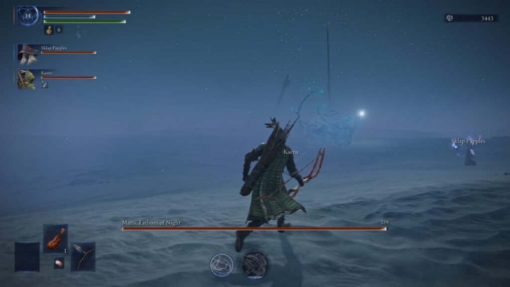 Ironeye fighting Augur in Elden Ring Nightreign.