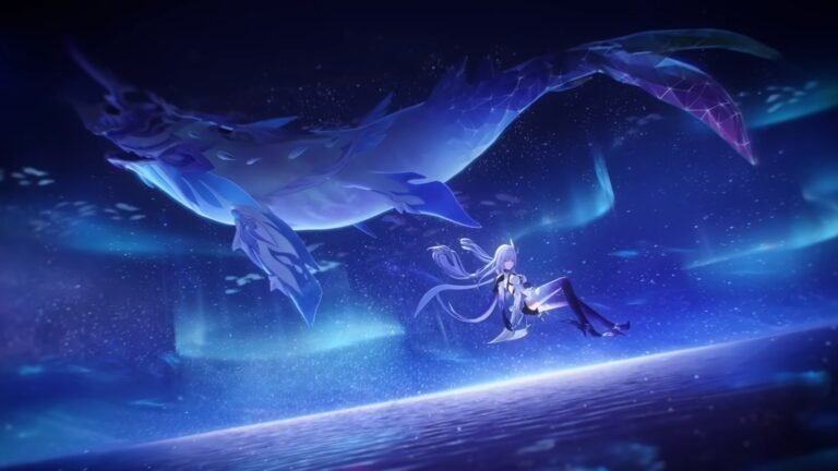 A screenshot of Skirk from her trailer in Genshin Impact