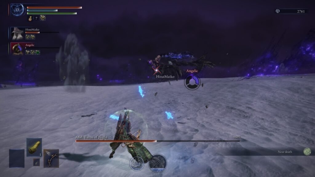 A screenshot of Ironeye fighting Gaping Jaw in Elden Ring Nightreign