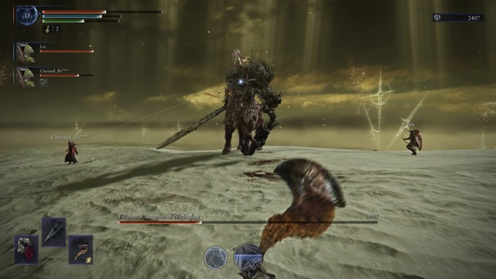 Ironeye fighting against Darkdrift Knight in Elden Ring Nightreign
