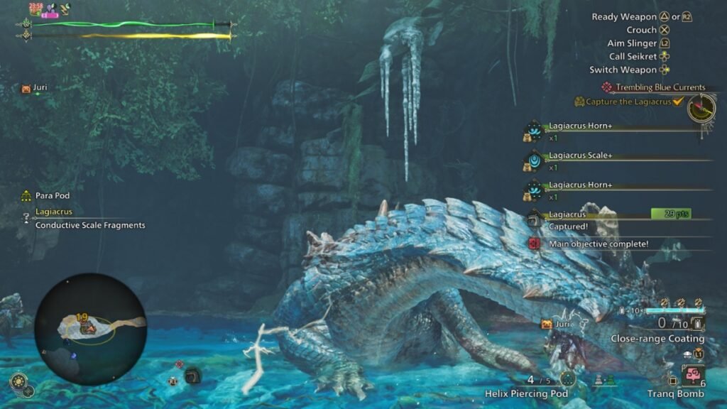 Captured Lagiacrus in Monster Hunter Wilds