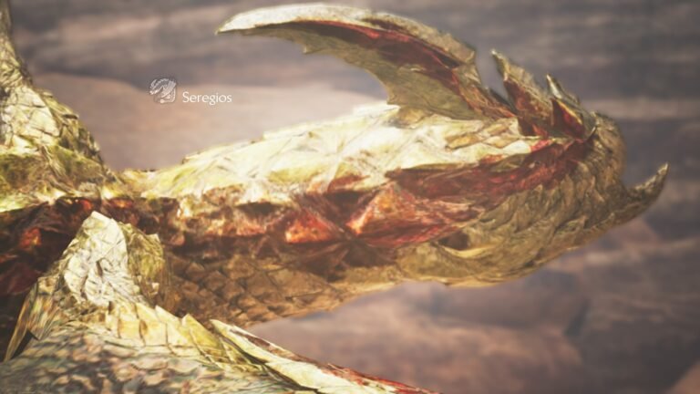 A screenshot of Seregios from Monster Hunter Wilds
