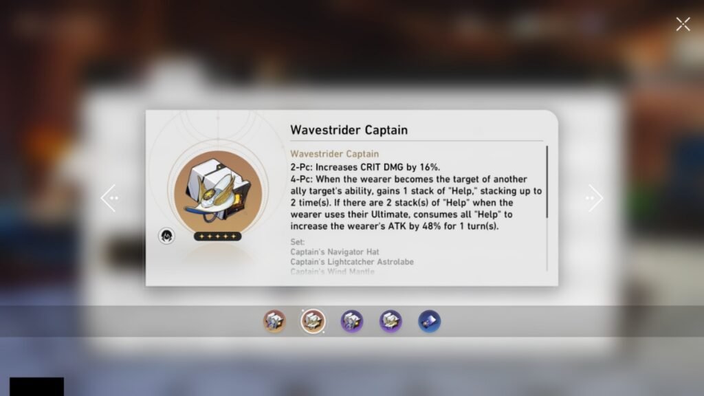 Wavestrider Captain Relic set in Honkai: Star Rail