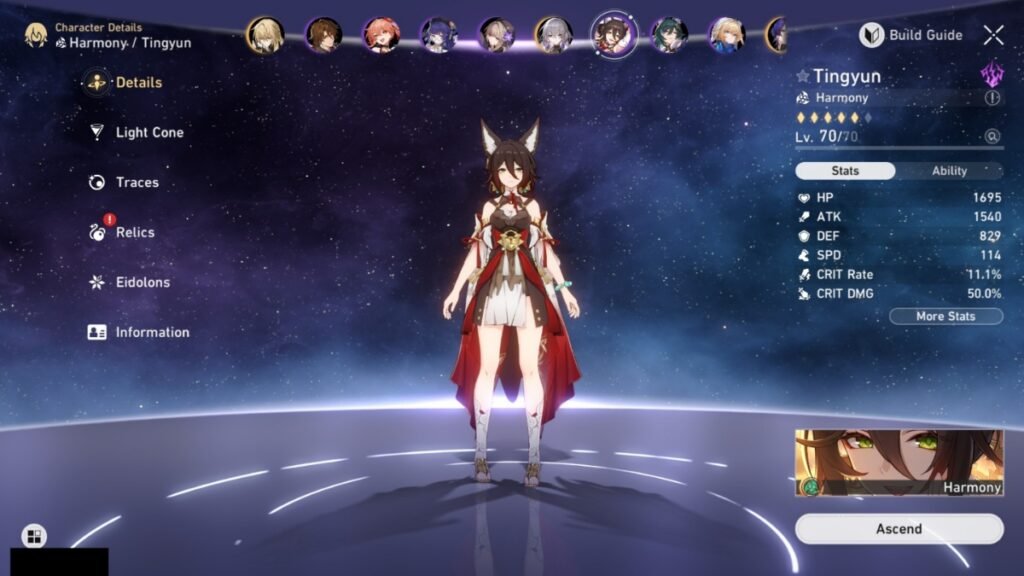 Tingyun functions quite well in Saber's free to play team.