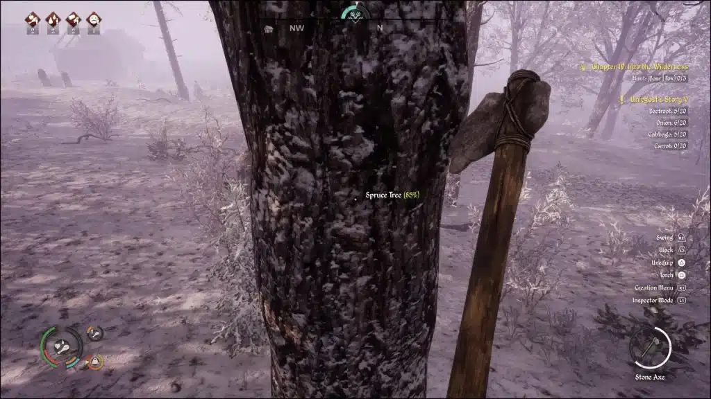 An axe being used to chop trees in Medieval Dynasty