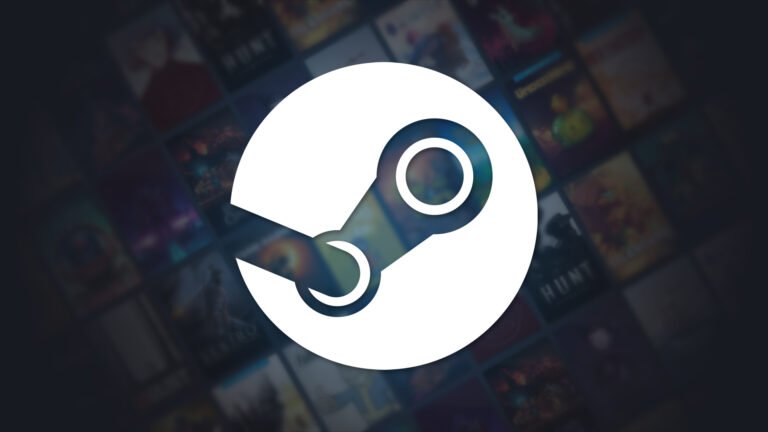 Steam logo with faint images of games in the background