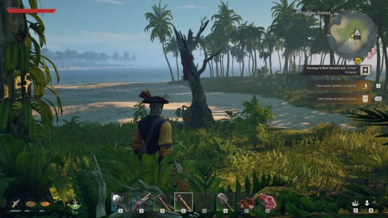 Pirate looking at a tree with a scarf on it in Windrose