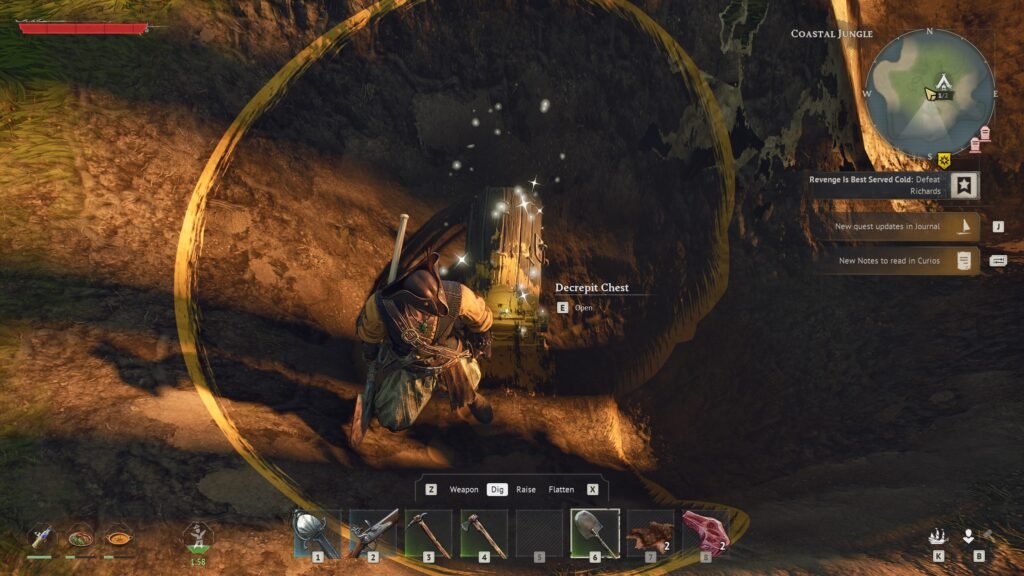 Pirate digging a whole looking for a treasure chest in Windrose